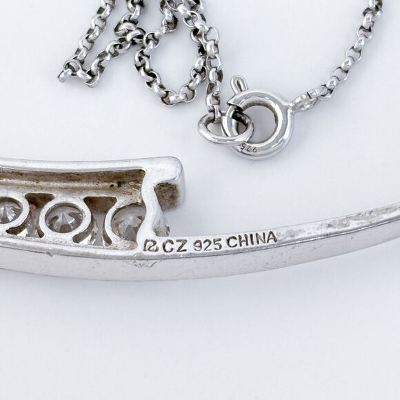 Vintage Ross Simons Sterling Silver 925 Cubic Zirconia Curved Bar Necklace 17" - Picture 4 of 5